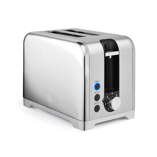 Image of Swan ST19031SS Solace 2 Slice Toaster, Premium Stainless Steel with a High Gloss Finish, 7 Browning Levels, Defrost, Reheat & Cancel Functions, Non-Slip Feet, Self-Centring, 930W, Stainless Steel