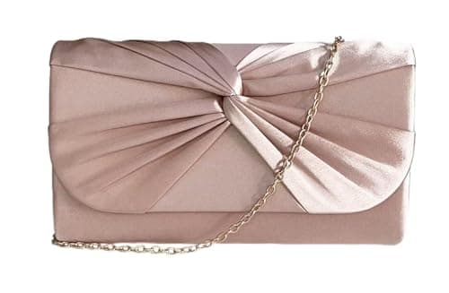 Image of LeahWard Women's Satin Large Bow Clutch Bag Wedding Holiday Party Soft Handbag (Nude Satin Clutch)