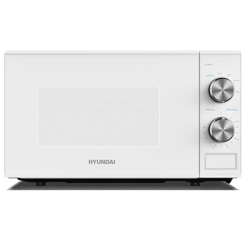 Image of Hyundai 800W 20L White Solo Microwave, Dial Control, Stainless Steel Interior, Defrost Function, 6 Power Levels, 24.5cm Turntable