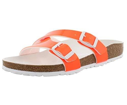 Image of Birkenstock Women's, Yao Slide Sandal - Narrow Width, Orange Patent Bf, Medium