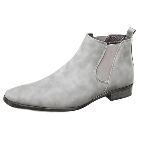 Image of YHTRFDMSG Chelsea Boots Men's Suede Elastic Slip On Dress Boots Classic Pointed Toe Anti-Slip Formal Business Low Heel Ankle Boots Plus Size Comfort Wedding Party Casual Shoes (Gray,7)