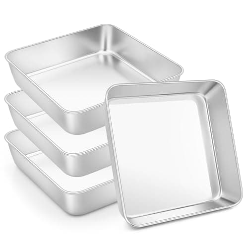 Image of HaWare Square Casserole Dish, Set of 4, Stainless Steel Small Square Cake Mould, Baking Mould, Ideal for Lasagna / Brownie / Cake, Healthy and Dishwasher Safe - 15 x 15 x 5 cm