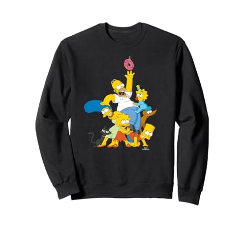 Image of The Simpsons Family Donut Reach Sweatshirt, Adult Unisex, Black, Large