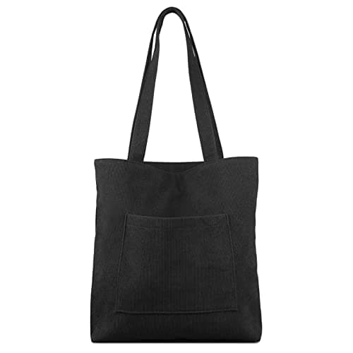 Image of Kememo Corduroy Tote Bag with Zip, Shoulder Bag Women's Hobos Handbags Large Capacity Shopping Bag with Inner Pocket, Black