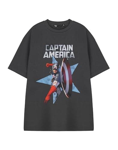 Image of Marvel Captain America Black Short Sleeve Graphic Tee | Unisex Adult Casual T-Shirt | Classic Comics Apparel | Superhero Design | Marvel Universe Merchandise - Large