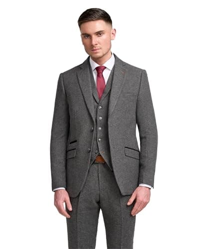 Image of SIRRI Men’s Grey Formal Herringbone Tweed Suit Jacket Sold Separately - Wedding & Business Wear Chest 38R