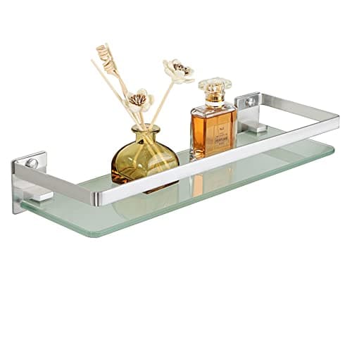 Image of SAYAYO Bathroom Shelf Tempered Glass Shelf Wall Mounted, Brushed Shower Storage with SUS304 Stainless Steel Rail, 38CM Length, EGDL1001-LS