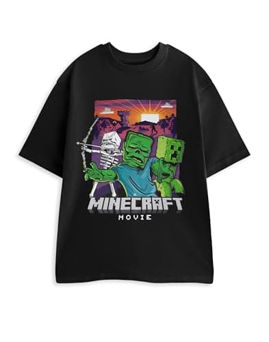 Image of Minecraft Skeleton, Zombie, Creeper Mens Black Short Sleeve Graphic Tee | Classic Movie Apparel | Casual Wear & Gaming Merchandise | Crew Neck T-Shirt for Men - X-Large