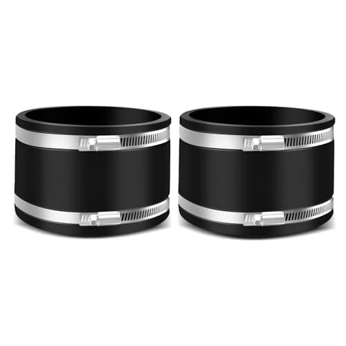 Image of 2 x 100 mm flexible rubber sleeve rubber coupling with two stainless steel clamps, noise-reducing cuff, odourless, pipe connector for garden pond, sanitary, caravan and installations