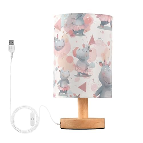 Image of Mnsruu Bedside Table Lamp Hippo Forest Animals Bedside Lamps LED Light Desk Lamp Fabric Shade Small Lamp for Bedroom Living Room (Bulb Included)
