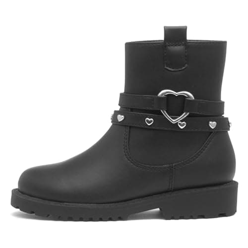 Image of Walkright Lane Girls Black Zip Up Heart Ankle Boot - Size 4 UK - Black