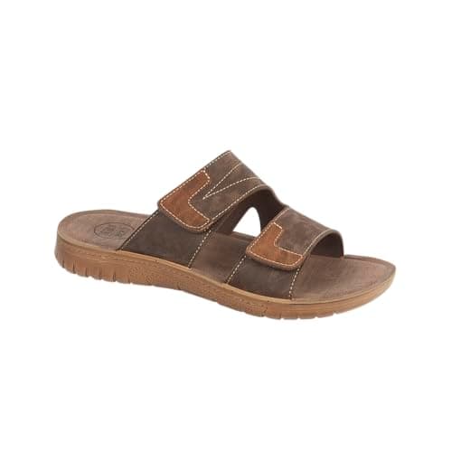 Image of Urban Jacks Men's Comfort Slide Sandals, Faux Leather, Hook and Loop Closure, Summer Casual Mules (Brown/Tan, UK Footwear Size System, Adult, Men, Numeric, Medium, 11)