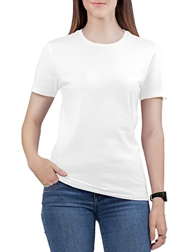 Image of Love My Fashions Women's Round Neck Short Sleeves Plain Cotton T-Shirt White