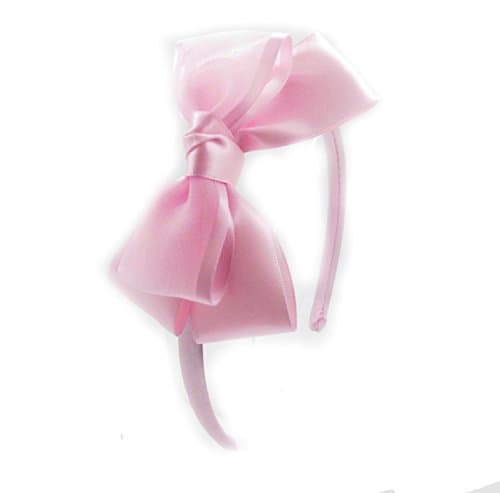Image of PrettyBoutique 4 Inches Girls Sheer Satin Ribbon Bow Alice Headband (Light Pink)