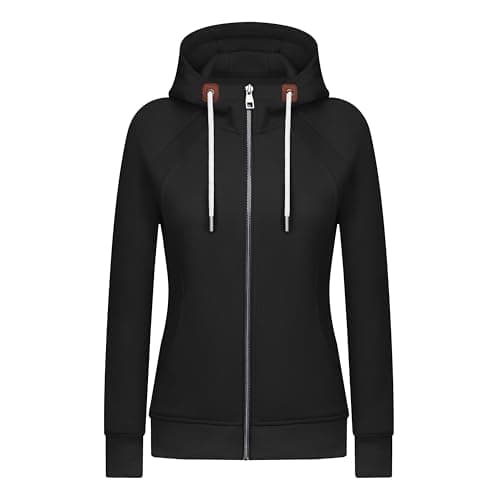 Image of KEBORUILA Women's Hoodies Long Sleeve Fleece Sweatshirts Full-zip Jacket Casual Tops Black M