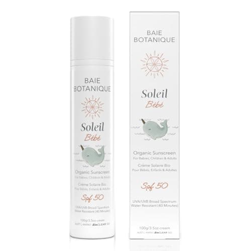 Image of NEW – Baie Botanique Soleil Bébé – Organic Mineral Baby & Children Sunscreen SPF 50 – Non-Nano Zinc Oxide – Sunflower & Jojoba – Unscented – Vegan – Reef Safe – Broad Spectrum UVA/UVB- 100g