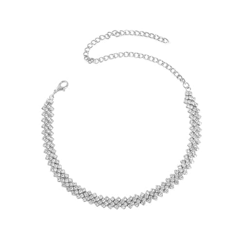 Image of Koprek Silver Choker Necklace Adjustable Chain Sparkle Necklace Silver Rhinestone Choker Necklaces, Crystal Choker Necklaces for Women Fashion Jewelry Accessories Gift for Women and Girls