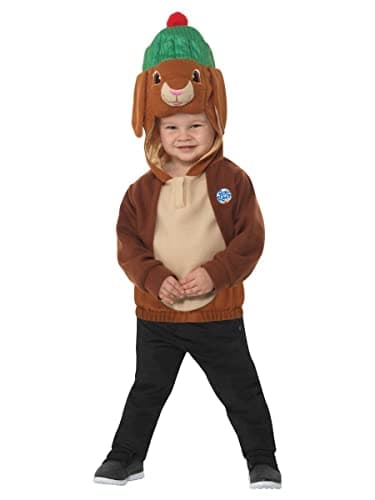 Image of Smiffys Peter Rabbit, Benjamin Bunny Deluxe Costume, Brown with Tabard & Character Hood, Officially Licensed Peter Rabbit TV Fancy Dress, Child Dress Up Costumes