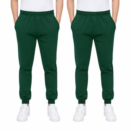 Image of KHIM Jogging Trouser Tracksuit Bottom Pant Kids Unisex Girls Boys Activewear (UK, Age, 9 Years, 10 Years, Regular, Green 2 Pack)