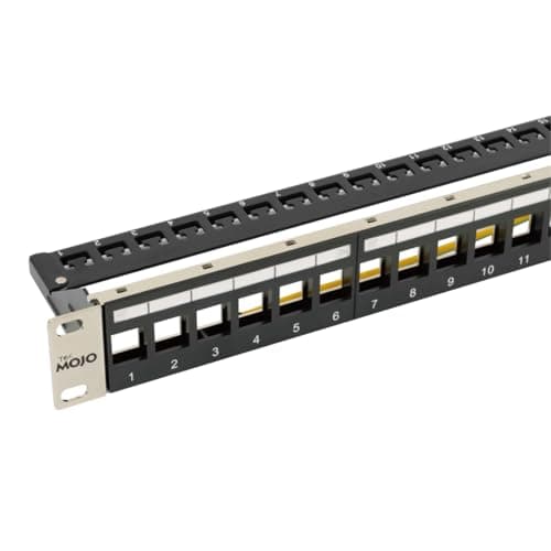 Image of Tecmojo 19in 24 Ports Empty Patch Panel, suitable for both Shielded and Unshielded Keystone Jacks, with Rear Cable Management, Black (19in 24 Ports Empty Patch Panel)