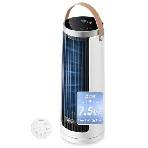 Image of Levoit Tower Fan for Bedroom, 20dB Ultra Quiet, 2.5W-7.5W Low Power Consumption, Compact Desk Fan with Strong yet Gentle Cooling Airflow, 12H Timer, 90°Oscillation, 13'' Portable, Powerful & Valuable