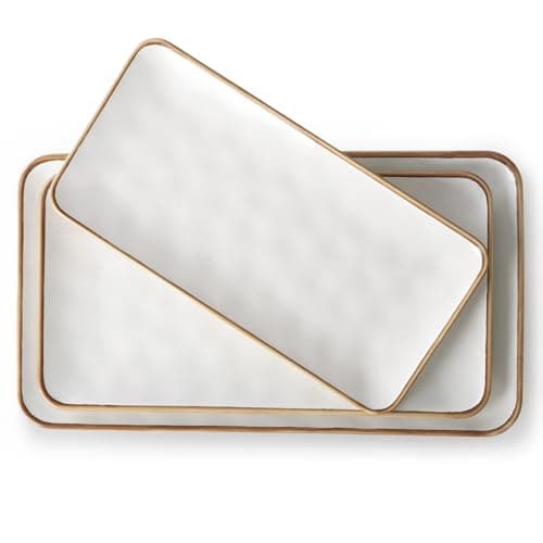 Image of CULIVORA Ceramic Rectangle Serving Platter with Brown Rim: 15.6/14.1/12.6 Inch Large Serving Dishes for Entertaining Party, Turkey, Cheese, Sushi, Snack and Dessert, Microwave Dishwasher Safe
