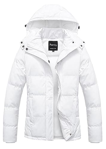Image of Pursky Women's Warm Winter Thicken Coat Waterproof Cropped Jackets Parka With Removable Hood, Beige, XXL