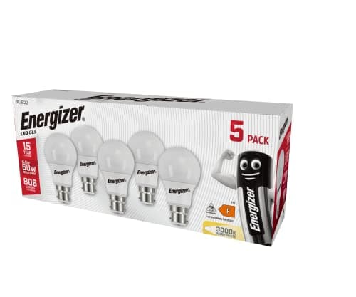 Image of Energizer Bayonet Light Bulb 60w, B22 LED Bulbs Warm White 3000K, Energy Saver Bulb, 806 Lumen, Non-Dimmable, Pack of 5