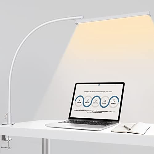 Image of BIENSER LED Desk Lamp with Clamp, Eye Caring Reading Lamp with 10 Brightness, 5 Color Modes, Long Flexible Gooseneck Daylight Light, Architect Task Lamp, Clip on Lamps for Home Office, Super Bright