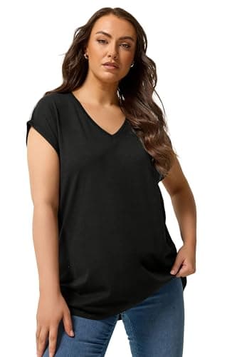 Image of Yours Curve V-Neck Basic T-Shirt - Women's - Plus Size Curve Black