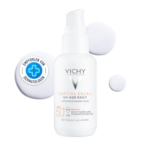 Image of Vichy Capital Soleil UV-Age Daily SPF50+ Invisible Face Sun Protection with Niacinamide & Peptides, Anti-Ageing, Anti-Dark Spot & Wrinkle Correction, 40ml