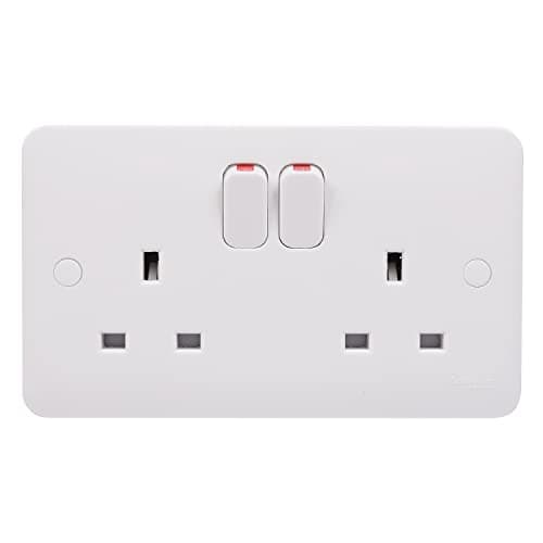 Image of Schneider Electric - Lisse White Moulded, Switched Double Power Socket, Double Pole, 13A,GGBL3020DS, White