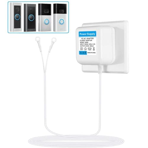 Image of 24V Doorbell Transformer Compatible with Ring Doorbell,Video Doorbell,Nest, Ecobee, Sensi and Honeywell Thermostats,24V 500MA AC Transformer (16.4FT White 12.0, Watts