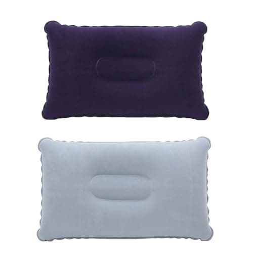 Image of TIMEMEET 2 Pcs 38cm×24cm Ultralight Inflatable Camping Pillows, Portable Compressible Water Resistant Blow Up Pillow, Neck Lumbar Support for Travel/Camping/Hiking (Navy blue+Gray)