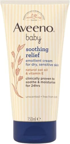 Image of Aveeno Baby Soothing Relief Emollient Cream (1x 150ml), Unscented Baby Cream with Natural Oil & Vitamin E, Soothes and Moisturises for 24 Hours, for Dry, Sensitive Skin Prone to Irritation