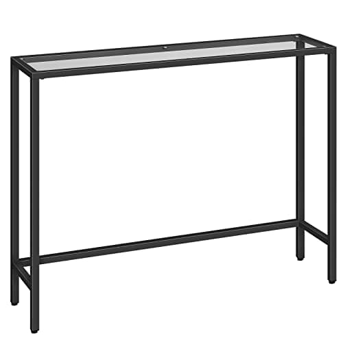 Image of HOOBRO Black Console Table, Tempered Glass Sofa Table, Slim Hallway Table, 100 x 22 x 80 cm, Modern Display Glass Console Table, for Living Room, Sturdy, Metal Frame, Black EBK01XG01