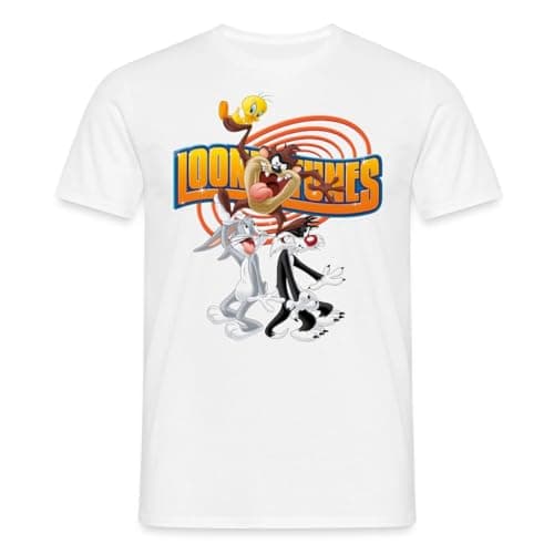 Image of Spreadshirt Looney Tunes Bugs Taz Tweety Sylvester Men's T-Shirt, 3XL, White