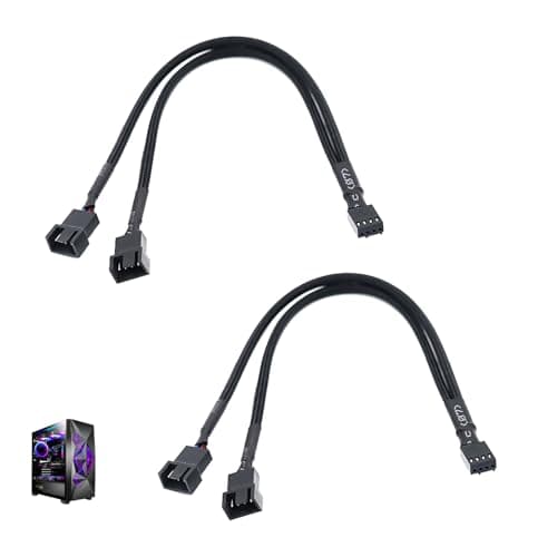 Image of Zescyha 2 Pack PWM Fan Splitter Cable, 1 to 2 PC Splitter 27cm Y Braided Cable for Computer Case Cooling Fans, Compatible with 3-Pin & 4-Pin, Adds Double Fan Coverage for Improved Airflow and Cooling