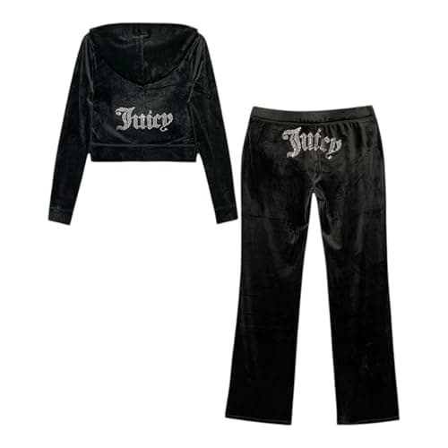 Image of Juicy Couture Women's Bling Velour Tracksuit, Liquorice, XL
