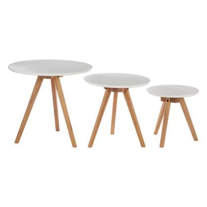 Image of Premier Housewares Tables Living Room Modern Side Table White Nest Tables Oak Wood Set of 3 w50 x d50 x h45cm