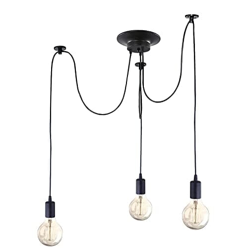 Image of iDEGU Modern and Retro Pendant Light, 3 Arms DIY Spider Chandelier Creative Adjustable 150CM Vintage Ceiling Pendant Lamp Fixture with E27 Socket, Black (3 Light)