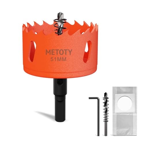 Image of METOTY 51mm Bi-Metal Hole Saw,Universal HSS M42 Hole Saws,with Triangular Shaft Adapter and Centring Drill, One Free Dust Bag for Aluminum, Metals, Plastics, Acrylic Glass, Wood, Gypsum board