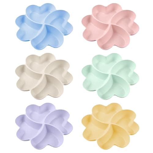 Image of Bncxdc Snack Tray, 6 Pcs Trays with 4 Sections, Multi-Purpose Compartment Tray, Serving Platters for Parties, Reusable Plastic Serving Trays for Snacks Fruit Nibbles Dessert Candies Nuts, 6 Color