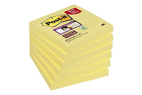 Image of Post-it Super Sticky Notes, Canary Yellow, 5 Plus 1 Free, 6 Pads, Standard, 76 mm x 76 mm