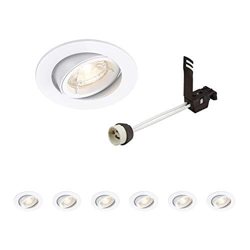 Image of CAST Recessed Lighting - Mains Powered LED Spot Lights Downlights for Ceiling - IP20 Rated GU10 Fitting for Halogen or LED - Matt White Finish, Adjustable Tilt Version – Pack of 6