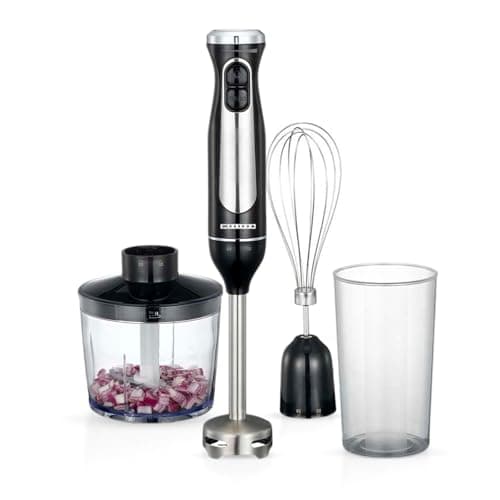 Image of Melissa Stick Blender Set, 600W Hand Blender with Chopper, Whisk and Measuring Cup, Variable Speed Control Mixer Set - Black/Stainless Steel
