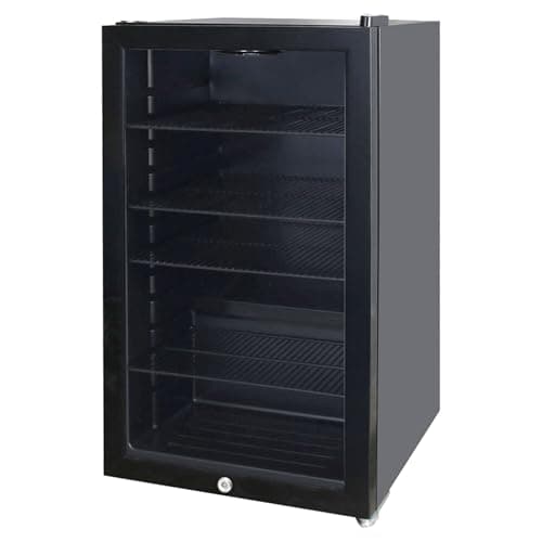 Image of Igenix 98L Under Counter Drinks Fridge, Glass Door Refrigerator with Lock, 0–10°C, Compact Beverage Cooler, Reversible Door, IGBF098UCB, Black