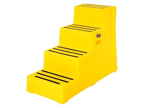 Image of The Workplace Depot 4-Step Plastic Step, Yellow Polyethylene with Slip-Resistant Treads, 260 kg Capacity, Optional Handrail Compatible, Compact Office & Warehouse Access Step (Steps Only)