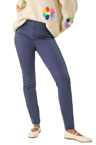 Image of Roman Originals Jeggings for Women UK Jean Ladies Stretchy Trousers Denim Leggings High Waist Rise Pull On Skinny Straight Leg Cotton Pants Smart Casual - Steel Blue - Size 18