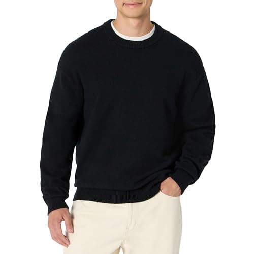 Image of Amazon Essentials Men's Relaxed-Fit Cotton Blend Textured Crewneck Pullover Sweater, Black, XXL